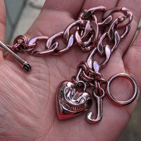 Juicy Couture Y2K Rare Metallic Pink Charm Puffy Heart Starter Bracelet - Picture 6 of 9